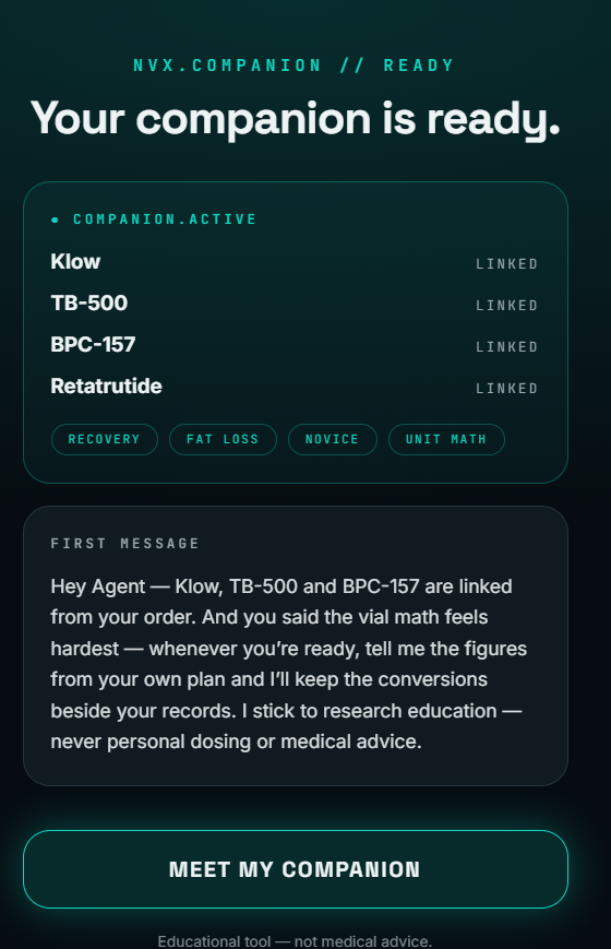 Companion ready screen with linked compounds and its first message